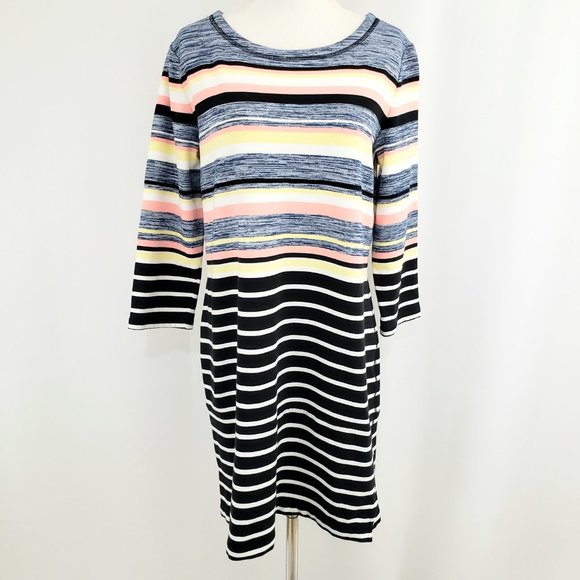 T by Talbots Pullover Shift Dress Terrry Interior NWOT MEDIUM Multi-Color Stripe - Picture 1 of 7